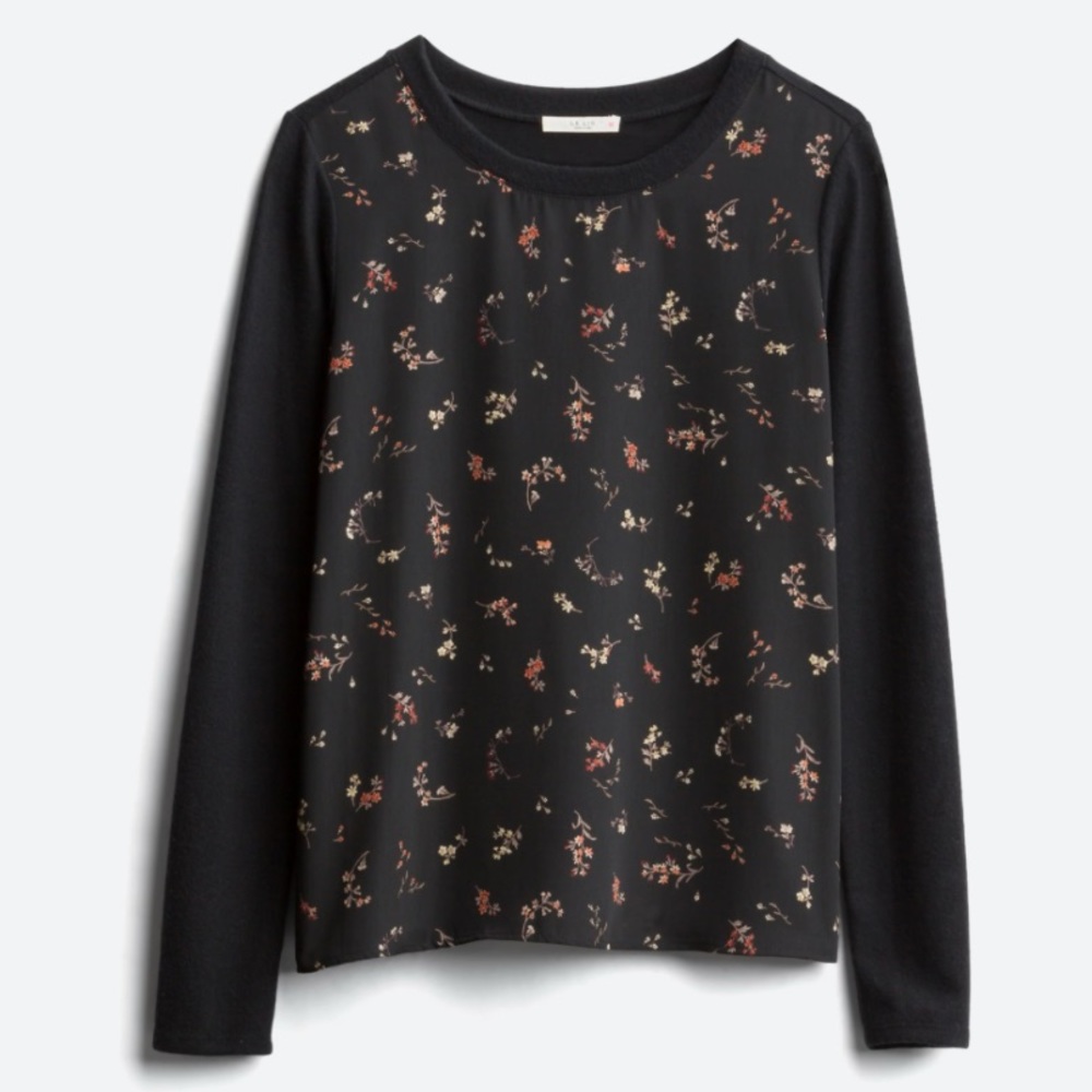 Kaileigh | Soll Mixed Material Floral Print Top | XS | Black